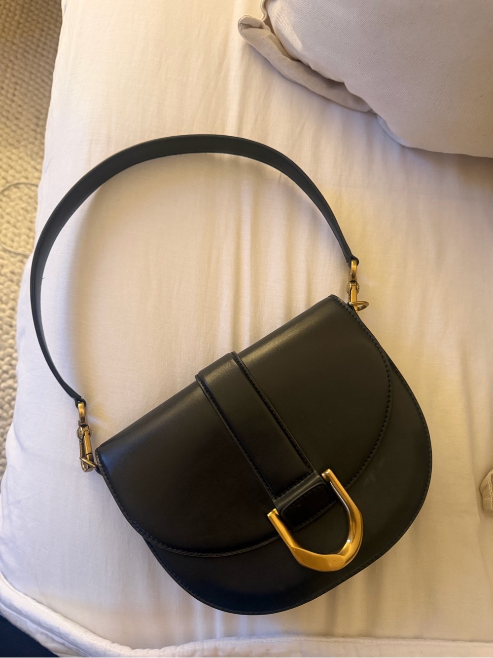 Charles & Keith Black Shoulder Saddle Bag with Gold Buckle